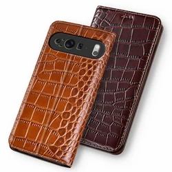 Cases For GOOGLE Pixel 8 9 Pixel9 Pro Crocodile Pattern Flip Case Cowhide Genuine Leather Magnetic Wallet Covers