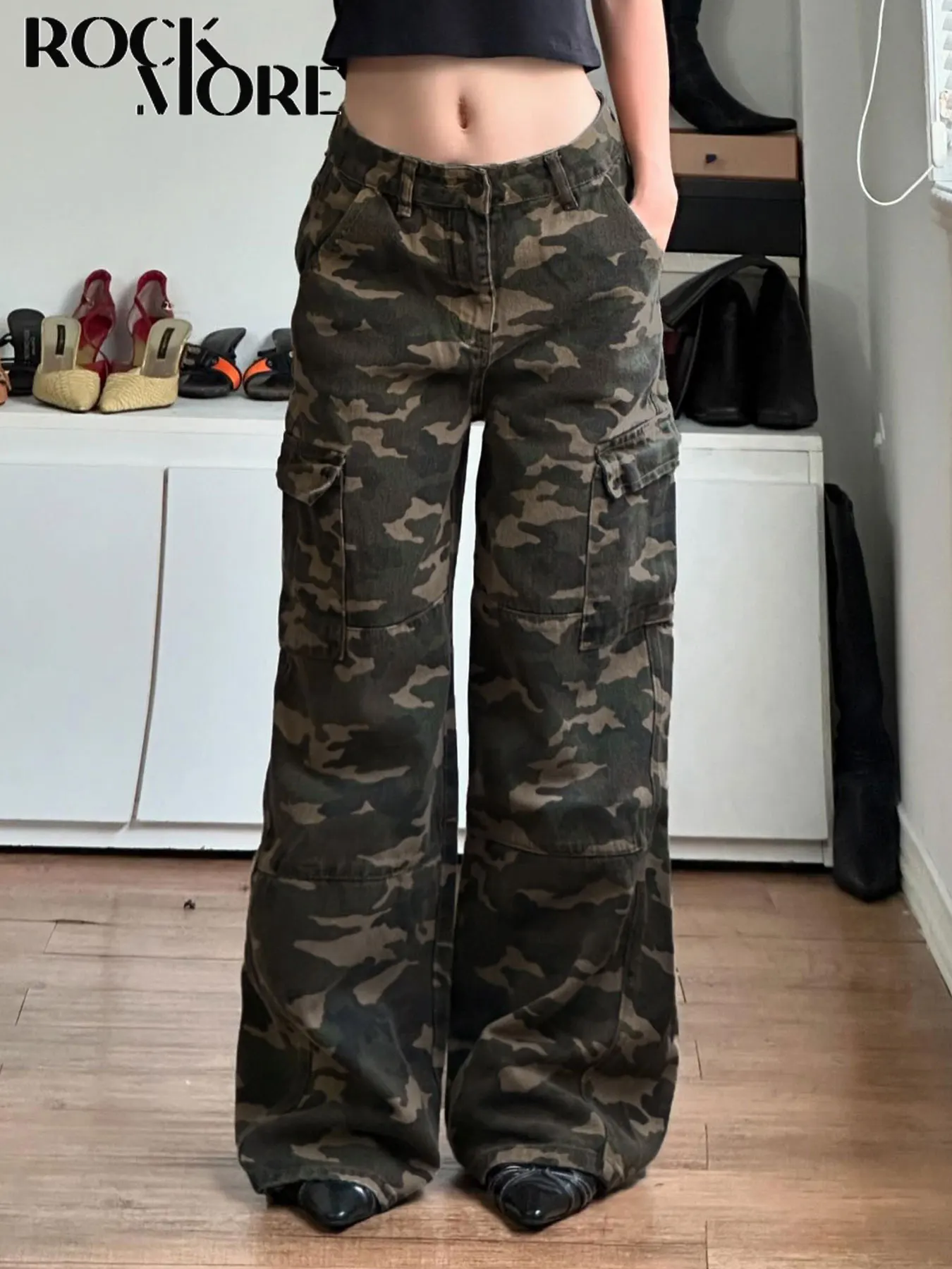 

Rockmore Retro Low-Waist Skinny Cargo Camouflage Jeans Women Straight Baggy Denim Pant Streetwear Aesthetics Vintage Y2K Trouser