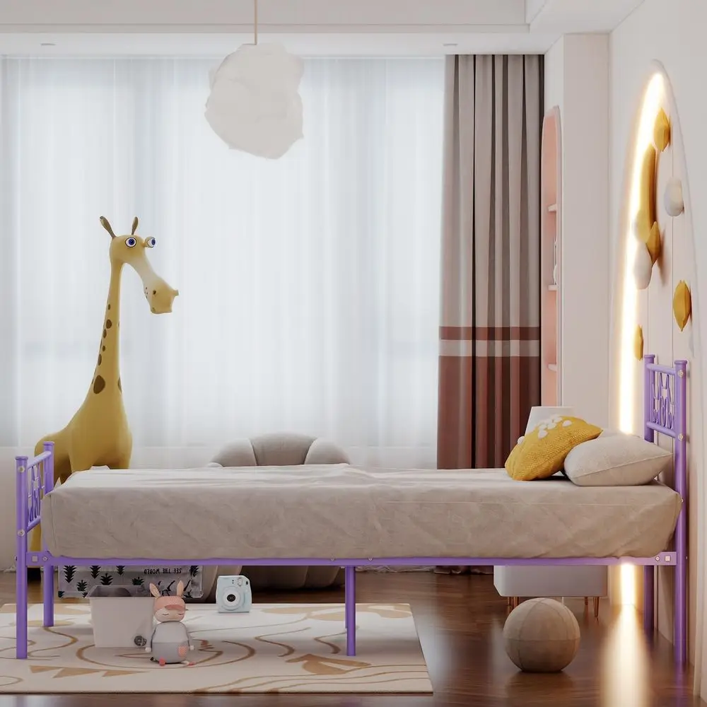 إطار سرير مزدوج معدني برينسيس أرجواني مع لوح أمامي ولوح قدم وتخزين للأطفال