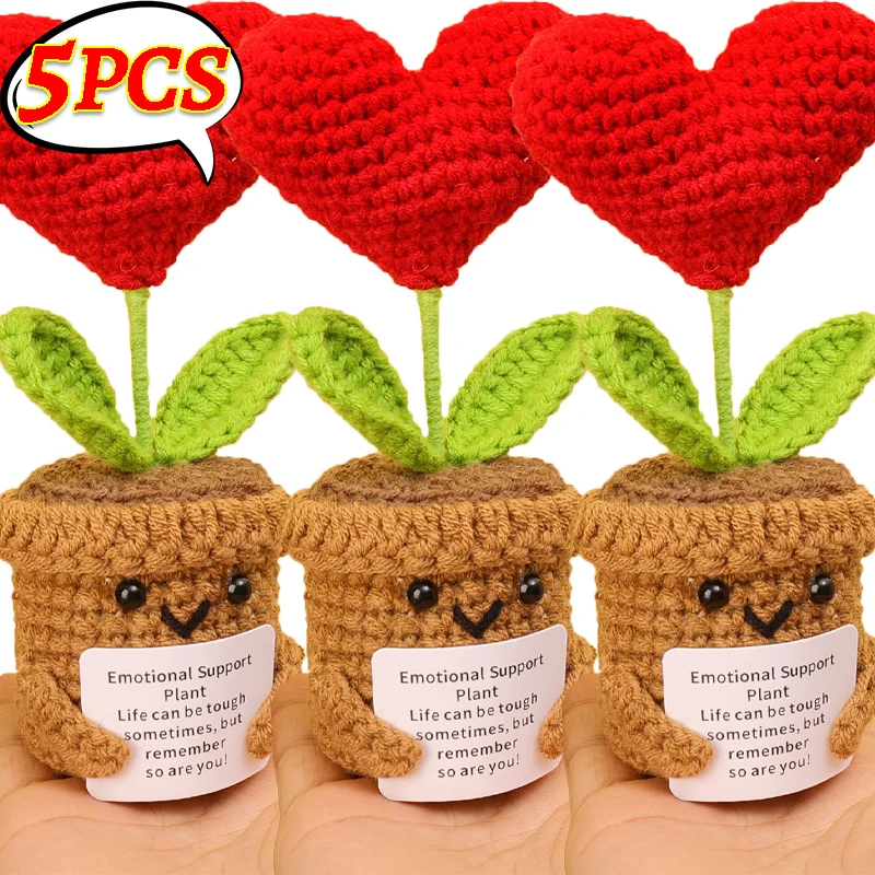 1-5pcs Positive Energy Heart Flower Hand-woven Doll Hug Pocket Knitting Doll Positive Card Desktop Ornament Gift Home Room Decor