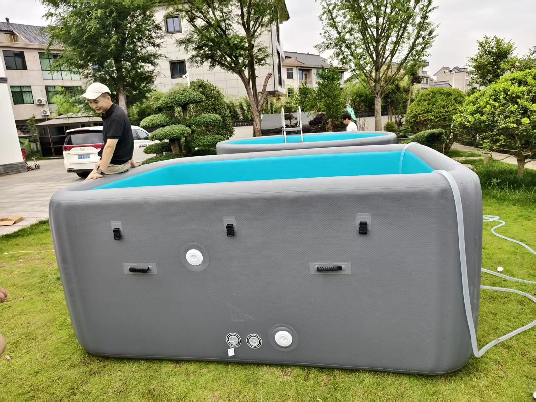 Drop Stitch Inflatable Swimming Pool, Round Durable PVC Kids Pool for Outdoor Backyard Use