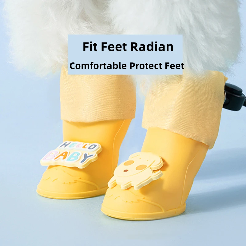 Cartoon Waterproof Rain Shoes for Dogs, Anti Slip Shoe, Silicone Boots for Chihuahua, Outdoor Footwear Socks, Pet Supplies, 4Pcs