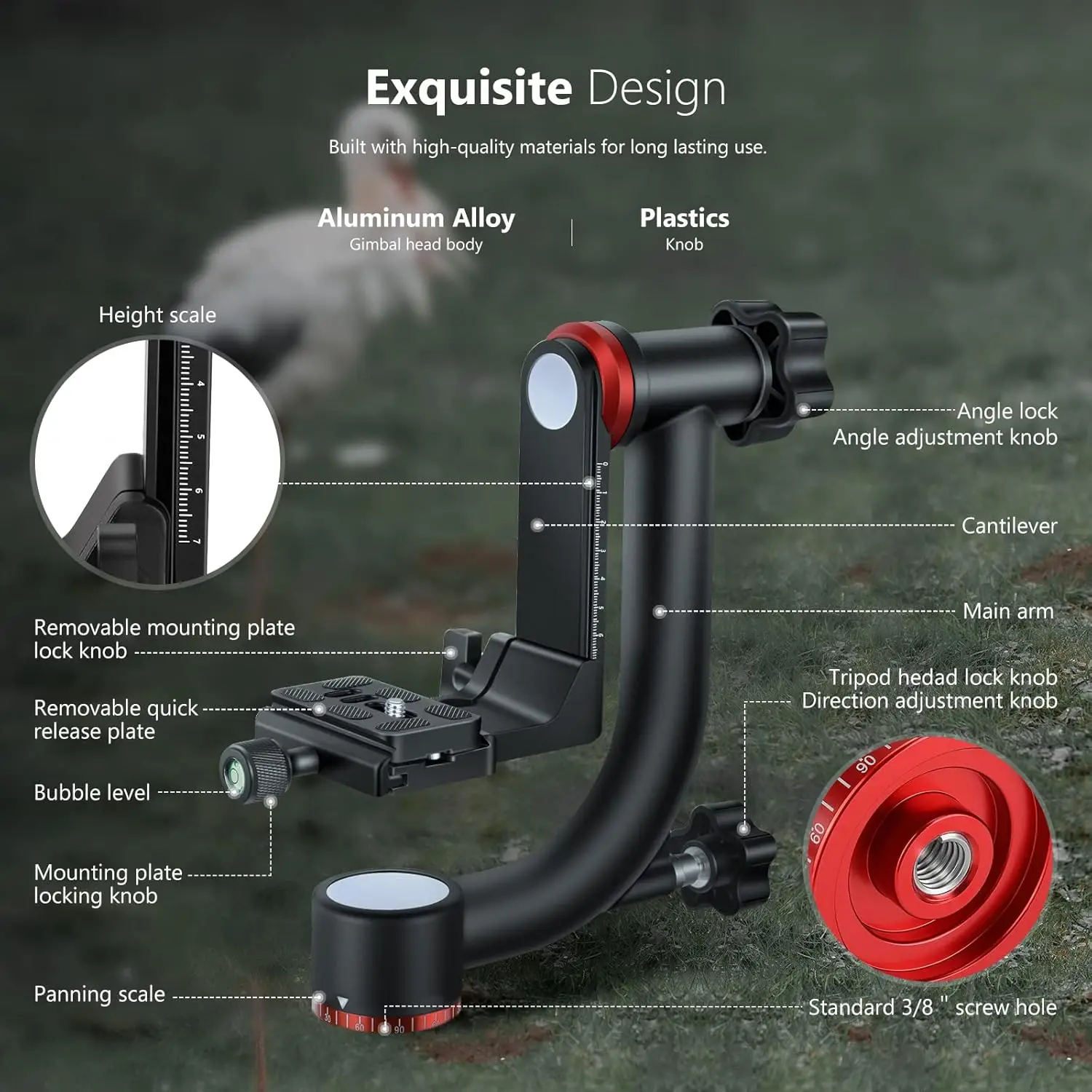 رأس ترايبود Gimbal احترافي ، للخدمة الشاقة ، سبيكة ألمنيوم ، نوع أركا ، لوحة تحرير سريعة ، يدعم GM101 سلاسة