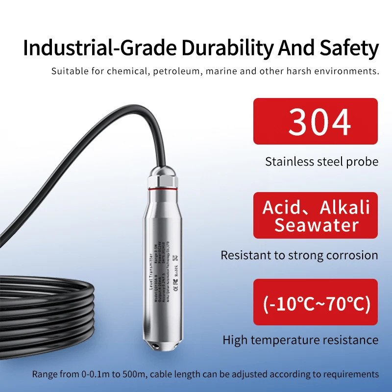 

Water Level Sensor 1m/2m/3m/4m/5m Water Level Transmitter 4-20mA 0-10V RS485 Liquid Level Transmitter SS304/316L Level Sensor