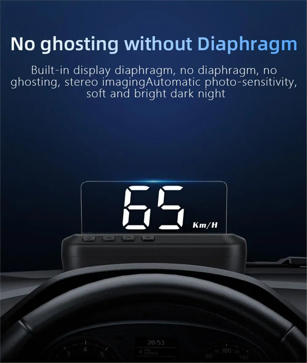 C100 OBD2 HUD Spiegel Head-Up-Display Digitaler Geschwindigkeitsalarm Wassertemperatur-Voltprojektor mit KM/H MPH Fahrzeugelektronik-Zubehör – Detail 6
