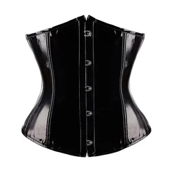 Women Underbust Waist Trainer Bustier Sexy Black PVC Leather Corset Goth Punk Vintage Slim Body Belts Streetwear