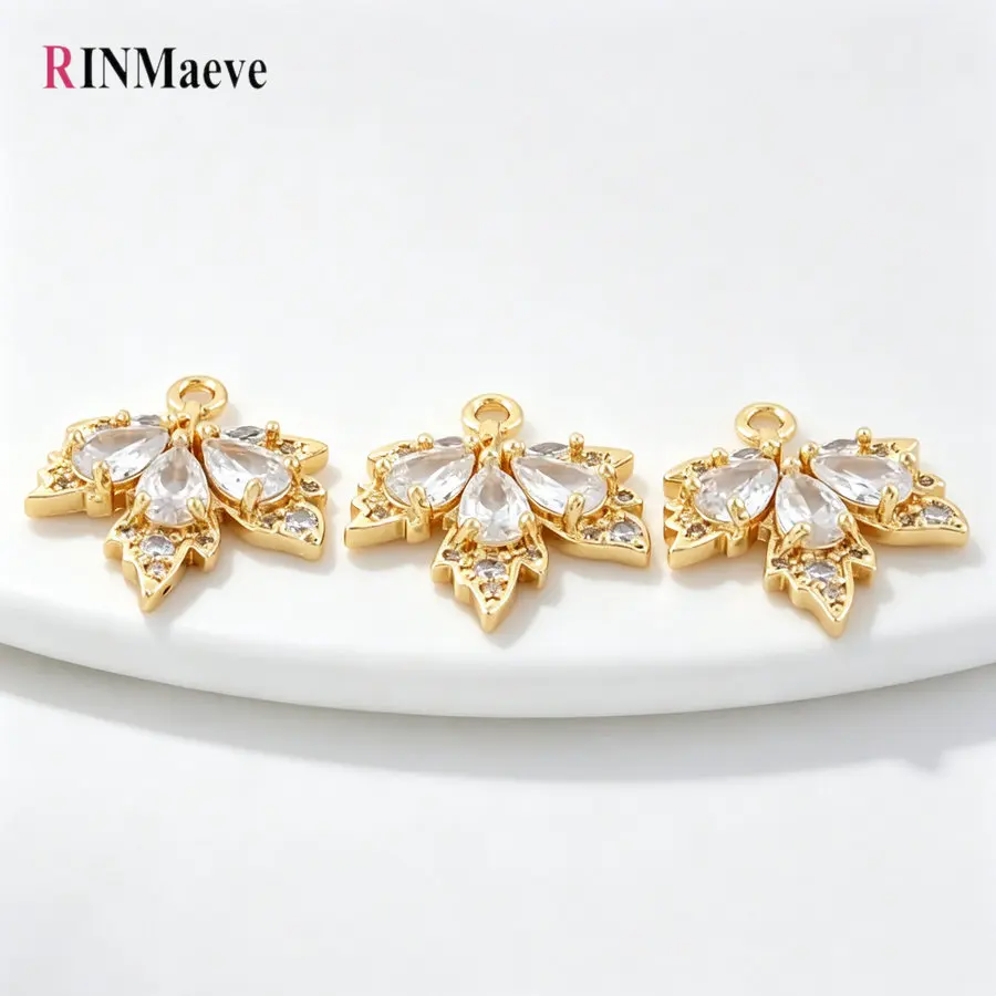 4PCS 17*20MM Maple leaves Charms Pendants 18K Gold Color Brass with Zircon Bracelet Necklace Jewelry Making Supplies Accessories - view 6