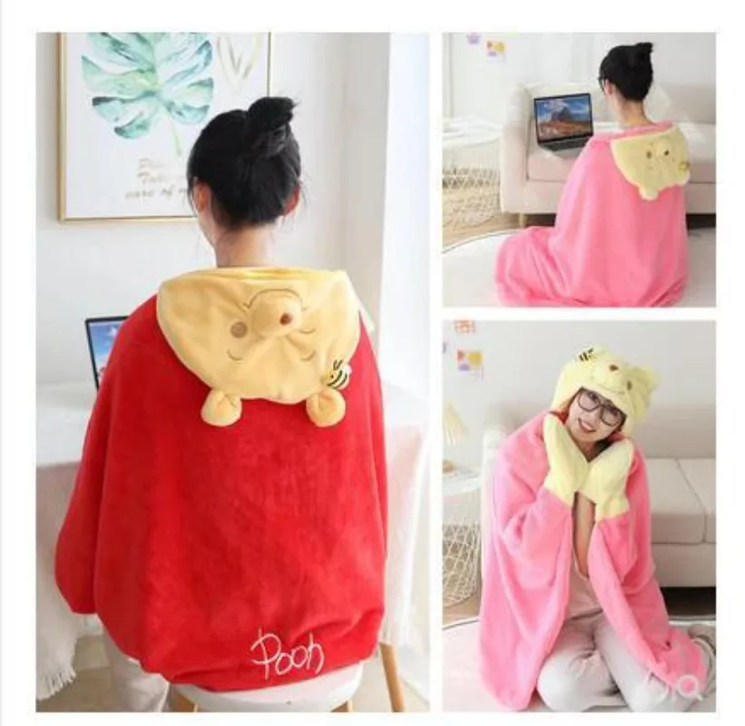 Disney Lucifer Pooh ShellieMay Anime Kawaii Hooded Cape Shoulder Blanket Thickened Warm Nap Cape Office Air Conditioning Blanket