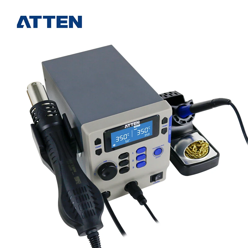 ATTEN ST-8865 Intelligent Dual Channels Rework Station Soldering Iron Hot Air Gun 65W/800W Offer 4 Nozzles 110V/220V