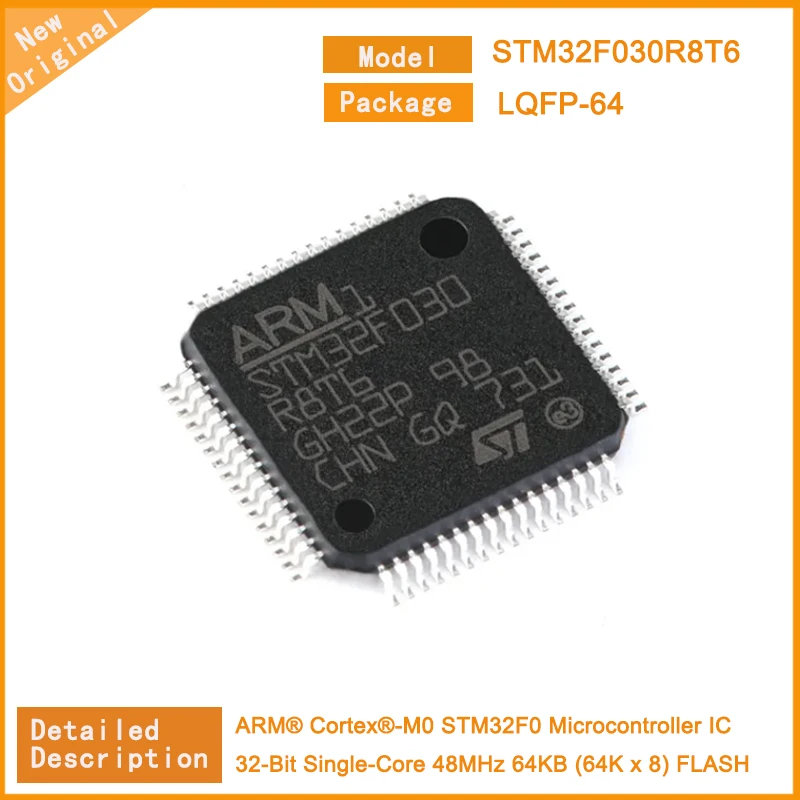 5Pcs/Lot New Original   STM32F030R8T6 STM32F030  MCU  Microcontroller IC 32-Bit Single-Core 48MHz 64KB (64K x 8) FLASH LQFP-64