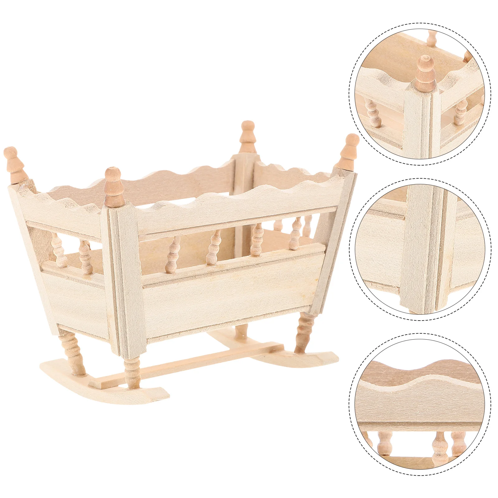

Wooden Cradle Model Mini Baby Dollhouse Crib Accessories Unpainted Natural Wood Color Smooth Lines Stable Frame Creative Decor