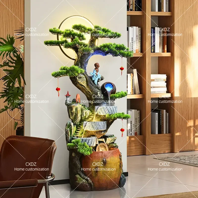 Rockery Flowing Water Fountain Circulating Water Feature Feng Shui Wheel Floor Ornament for Living Room Office Home Decor