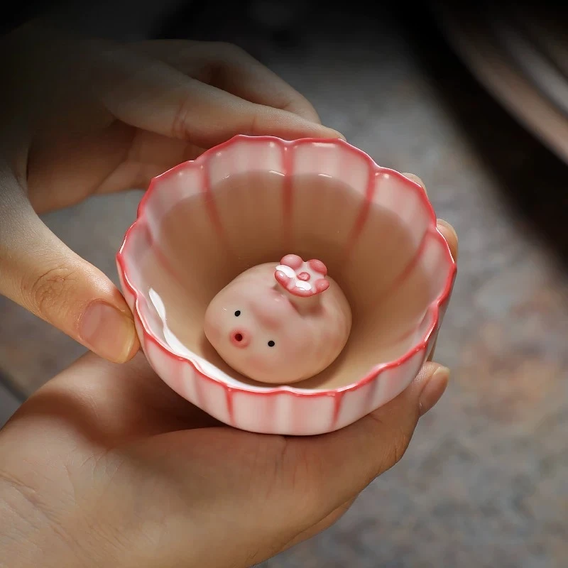 Pink Ru Kiln Bubble Spitting Tea Pet Fish Creative Pig Ceramic Master Cup Cute Tea Toy