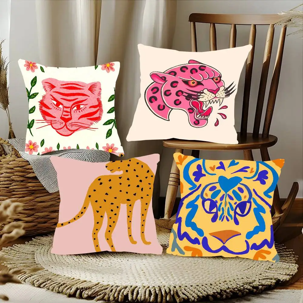 Cute Lion Tiger Leopard Pillow Case Fashion Square Pillowcase Bedroom Sofa Room Ins Decoration Leisure