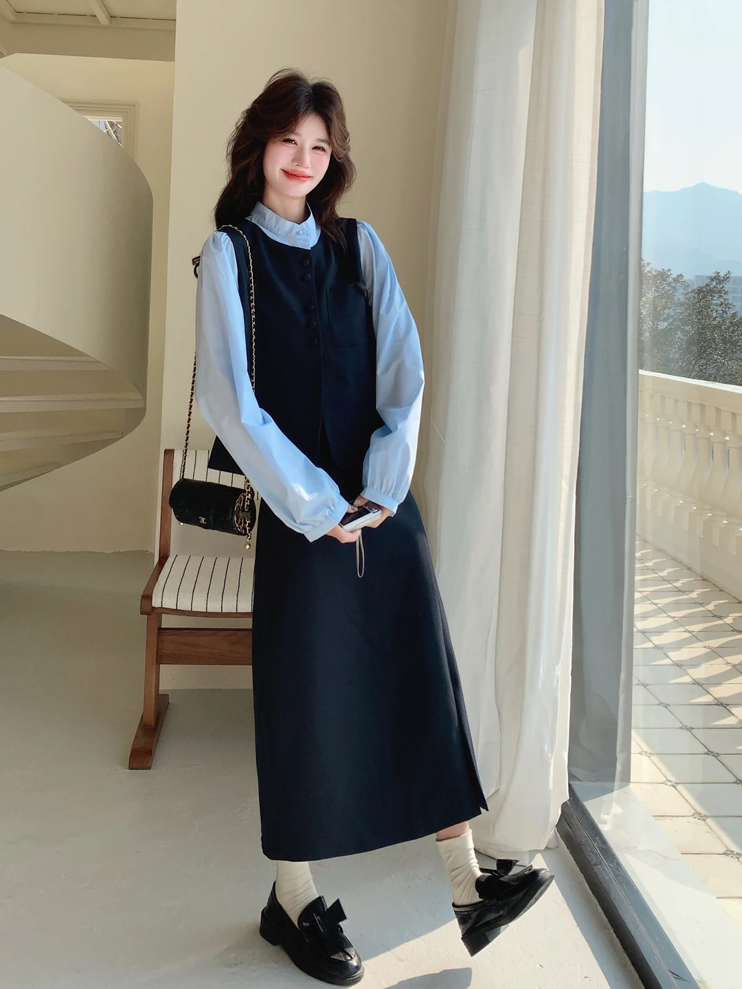 

Korean Style Gentle Patchwork Two-Piece Set Women's Spring Autumn New Fashion Semi-Body Skirt Ensemble Breathable Casual