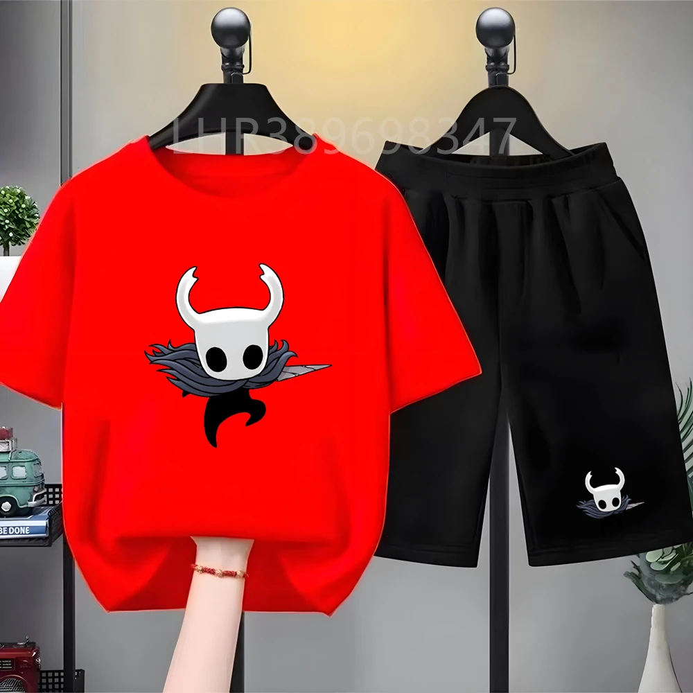 Summer Kids T-Shirt Hollow Knight Game Boy Girls Casual Sets Outfits Teen Children's O Neck Short Sleeve Tops Shorts 2pcs