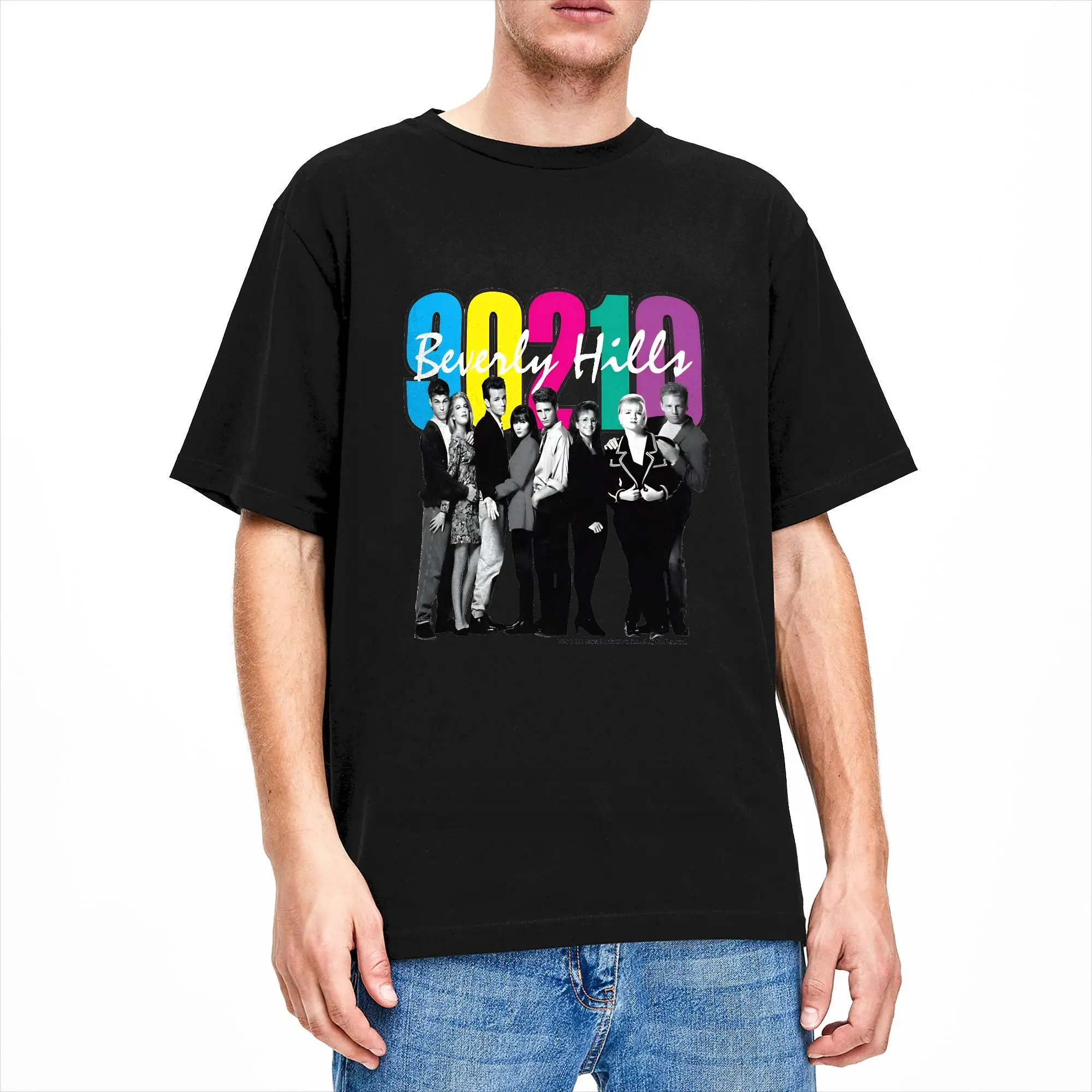 Men's Beverly Hills, 90210 Rainbow T-Shirts  Cotton Top Tees Summer Vintage Short Sleeve T-Shirt O Neck Trending Print Tee Shirt