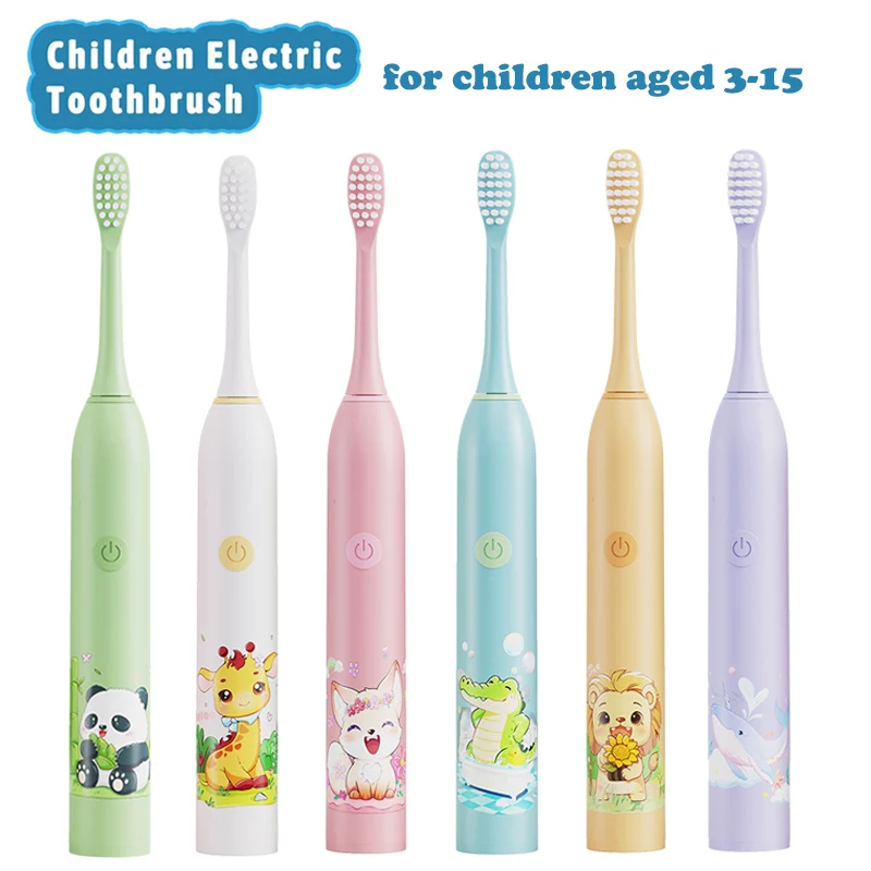 Kid's Electric Toothbrush With Replacement Heads Color Cartoon Soft Hair Cleaning Children Brush Rechargeable Sonic Toothbrush