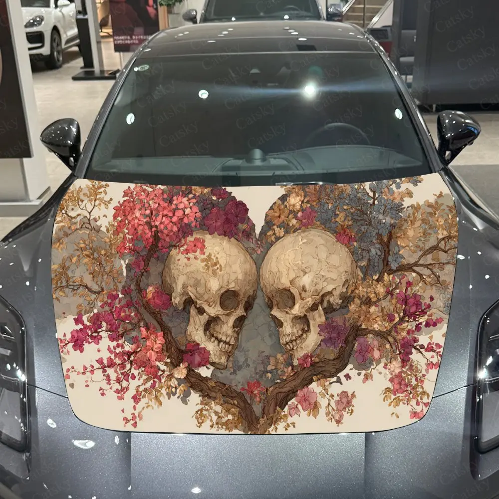 

Autumnal Double Skull Heart Car Hood Sticker,Waterproof Self-Adhesive Vinyl Graphics Decals,Decorative Auto Accessories Stickers