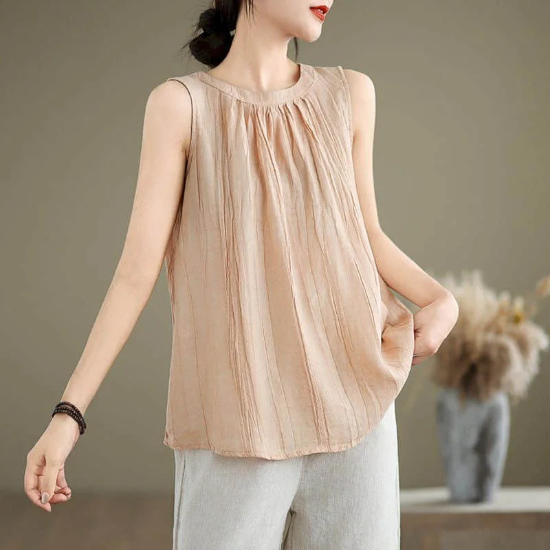 

Жилеты с круглым вырезом, плиссированные, свободного кроя, в корейском стиле, без рукавов, из полупрозрачной ткани, летние женские блузки 2026