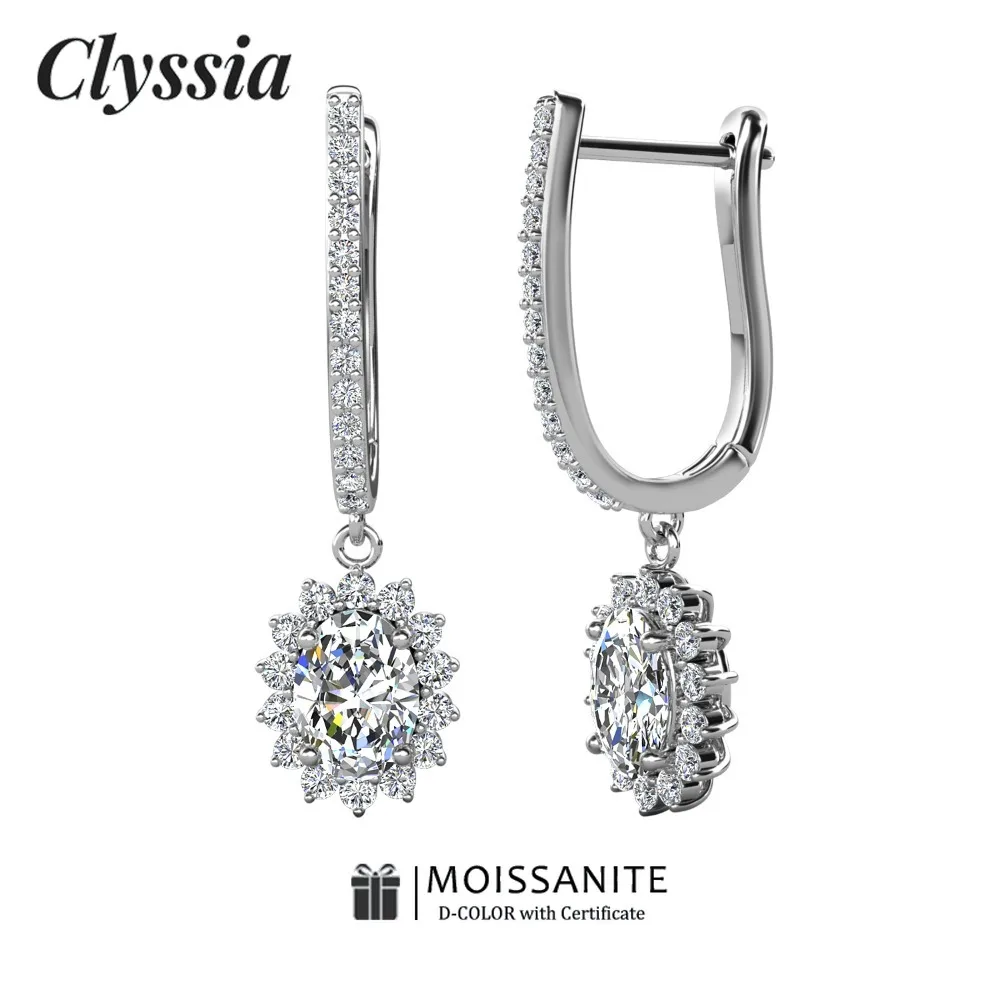 

Серьги CLYSSIA с муассанитом для невесты, белое золото 18 карат, ювелирные изделия из серебра 925 пробы, отличный подарок на день рождения, годовщину свадьбы