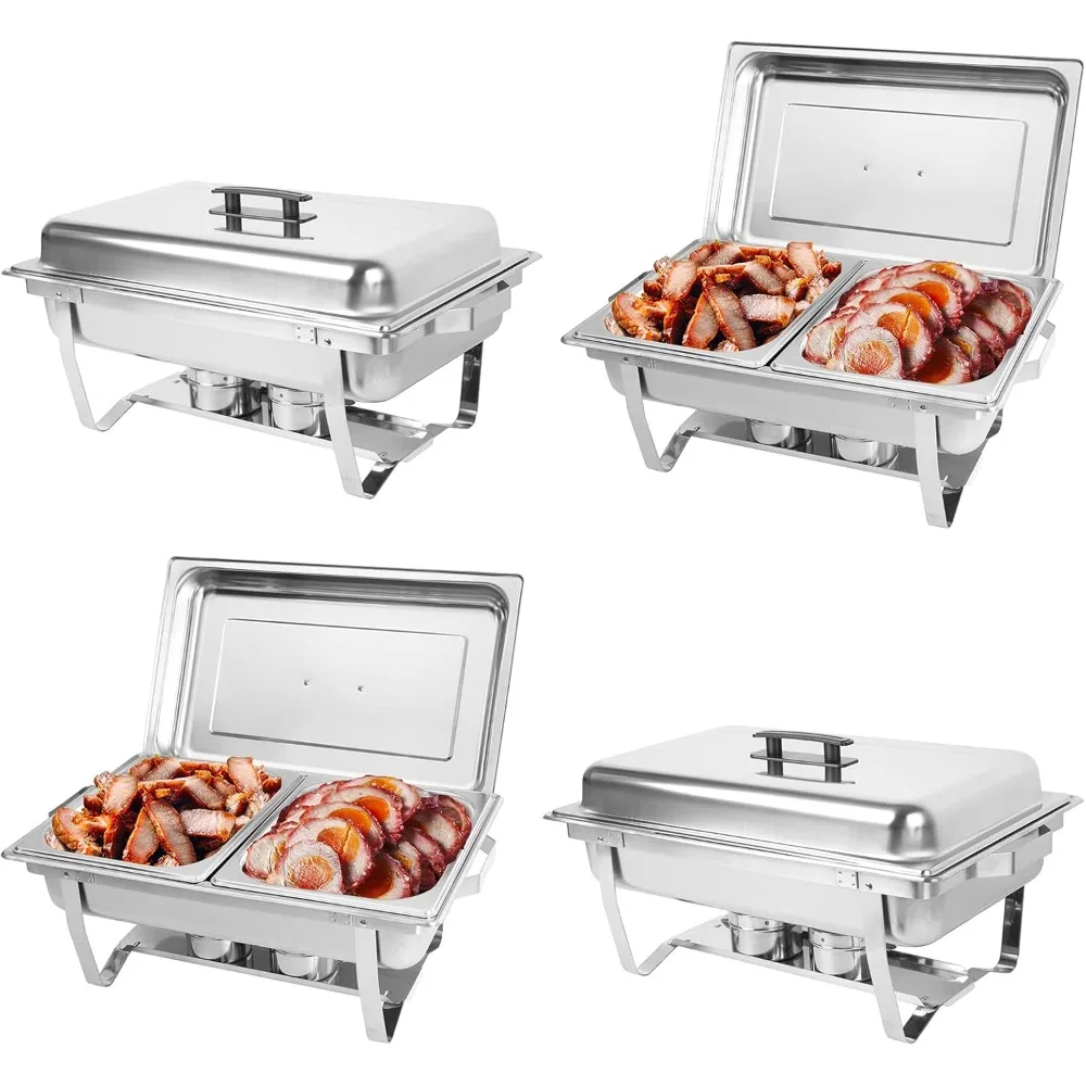 

Chafing Dish Buffet Set of 4, 8QT Stainless Steel Rectangular Chafers and Buffet Warmer Sets for Catering, Foldable Complete