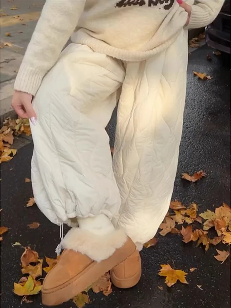 

Thiened Cotton Trousers for Men And Women Winter Casual Pants with Dstring Wide Leg And Gourd Pattern Resistant to -40 D...