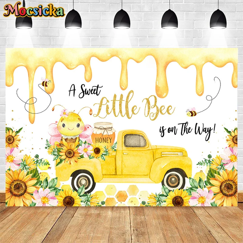 Mocsicka A Sweet Little Bee Is On The Way Background Photography  Sunflower Party Decoration Baby Shower Photo Backdrop Banner