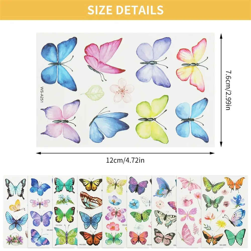 Kids Butterfly Temporary Tattoos Waterproof Cute Body Decorative Stickers Fake Tattoos Birthday Party Supply Boys Girls Body Art