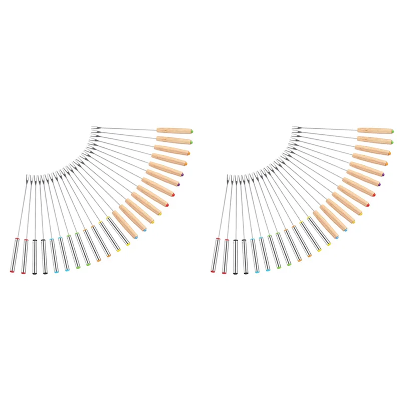 

ABUF-48 упаковок вилок для фондю из нержавеющей стали, 12 деревянных ручек и 12 ручек из нержавеющей стали, термостойкие палочки Smores