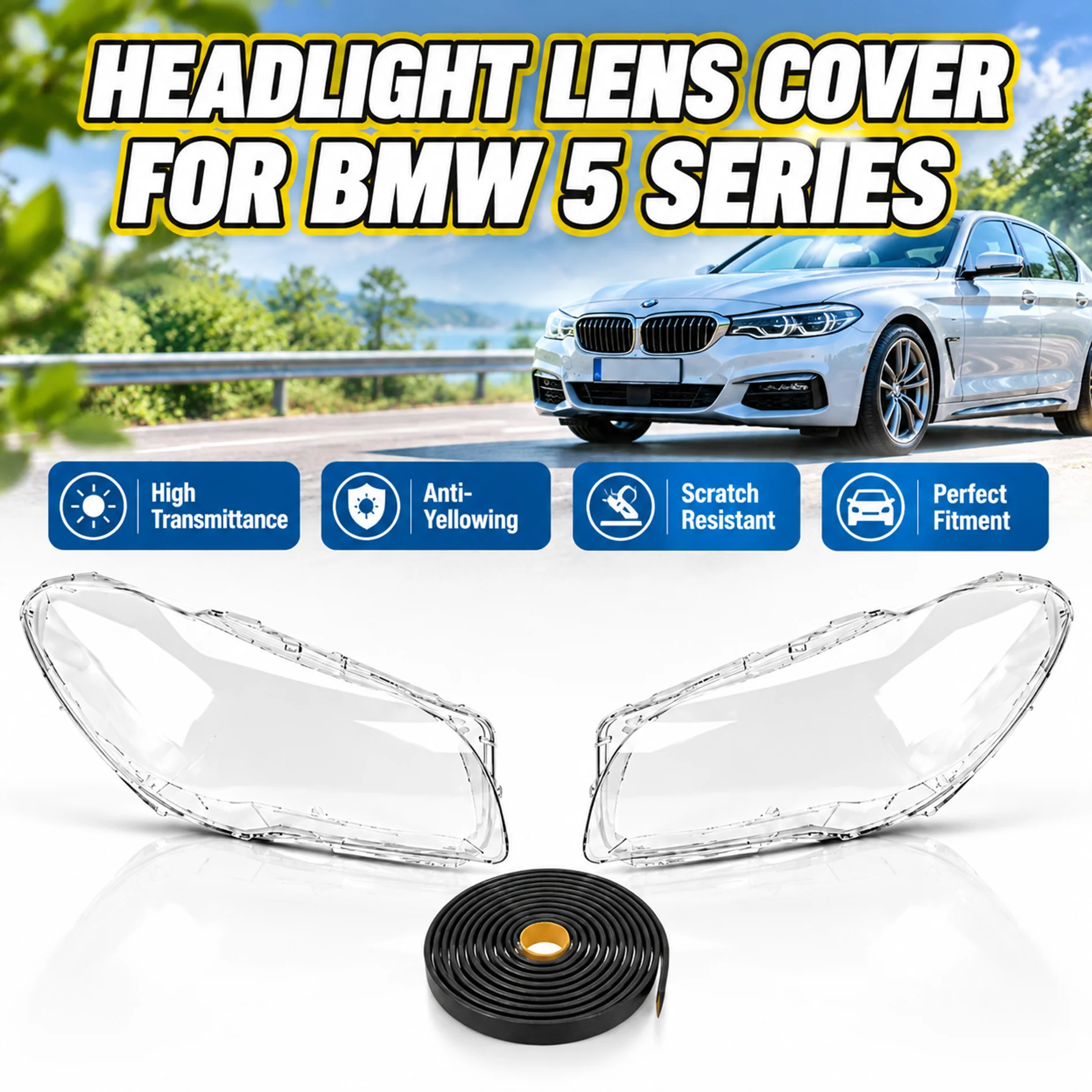 Guscio trasparente per la lente del faro anteriore, copertura protettiva per il faro, alloggiamento esterno per BMW Serie 5 F10 F18 2010-2014, copertura per faro in materiale PC resistente ai graffi,