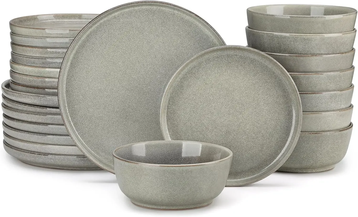 

ANYA 24 Pieces Plates and Bowls Set, Stone Grey Dinnerware Sets, Reactive Glaze Dishes Set for 8, Ceramic Dishware Sets Kitchen