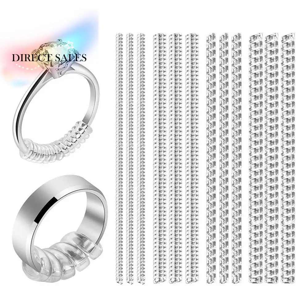 

12Pcs Set Spiral Base Ring Size Adjuster Adjustment Tool Spring Ring Guard Tightener Clear Invisible Ring Winding Wire