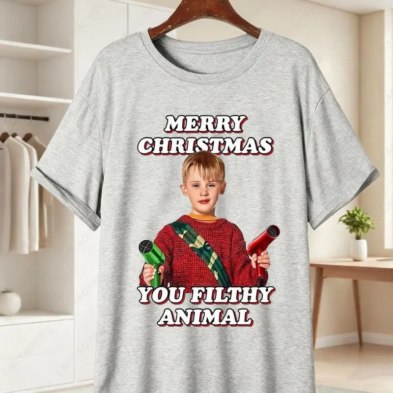 المنزل وحده فيلم القطن تي شيرت رجالي مضحك كيفن مكاليستر وعصابة Facepalm طباعة تيز عيد الميلاد قصيرة الأكمام قمصان عادية