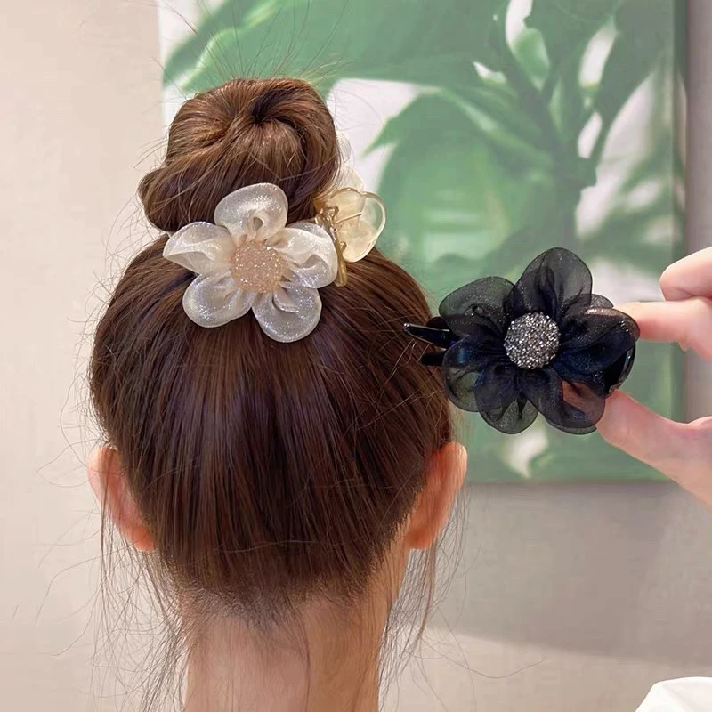 1PCS Women Rhinestone Sun Flowers Cross Grab Clip Ponytail Hair Crab Claw Hair Clip Girls Hair Accessories Elegant Hair Clip 