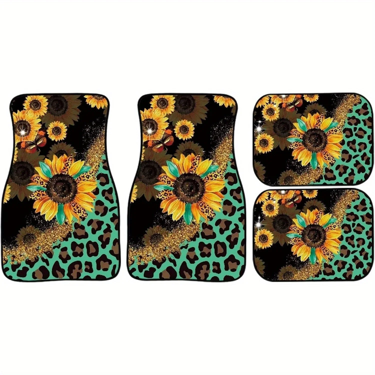 

Sunflower Leopard Print Car Floor Mats 4pcs Set Non Slip Car Mats Front And Rear Protector Car Liner Mats All Weather Protection