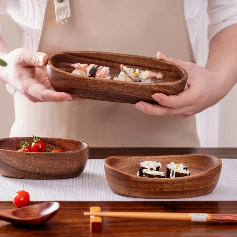 South American walnut boat bowl Creative wooden salad bowl Fruit bowl solid wood Mandarin duck plate photo props ins