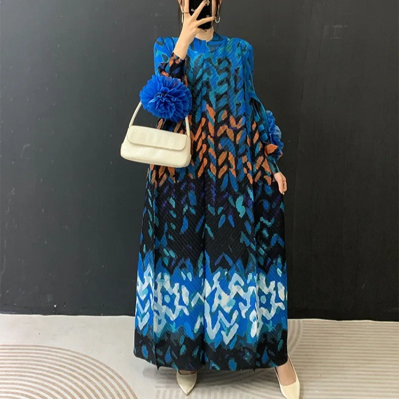 

Miyake плиссированные платья с цветочными рукавами, Европа, 2026, весна-лето, новые длинные женские эластичные длинные платья большого размера на Ближнем Востоке