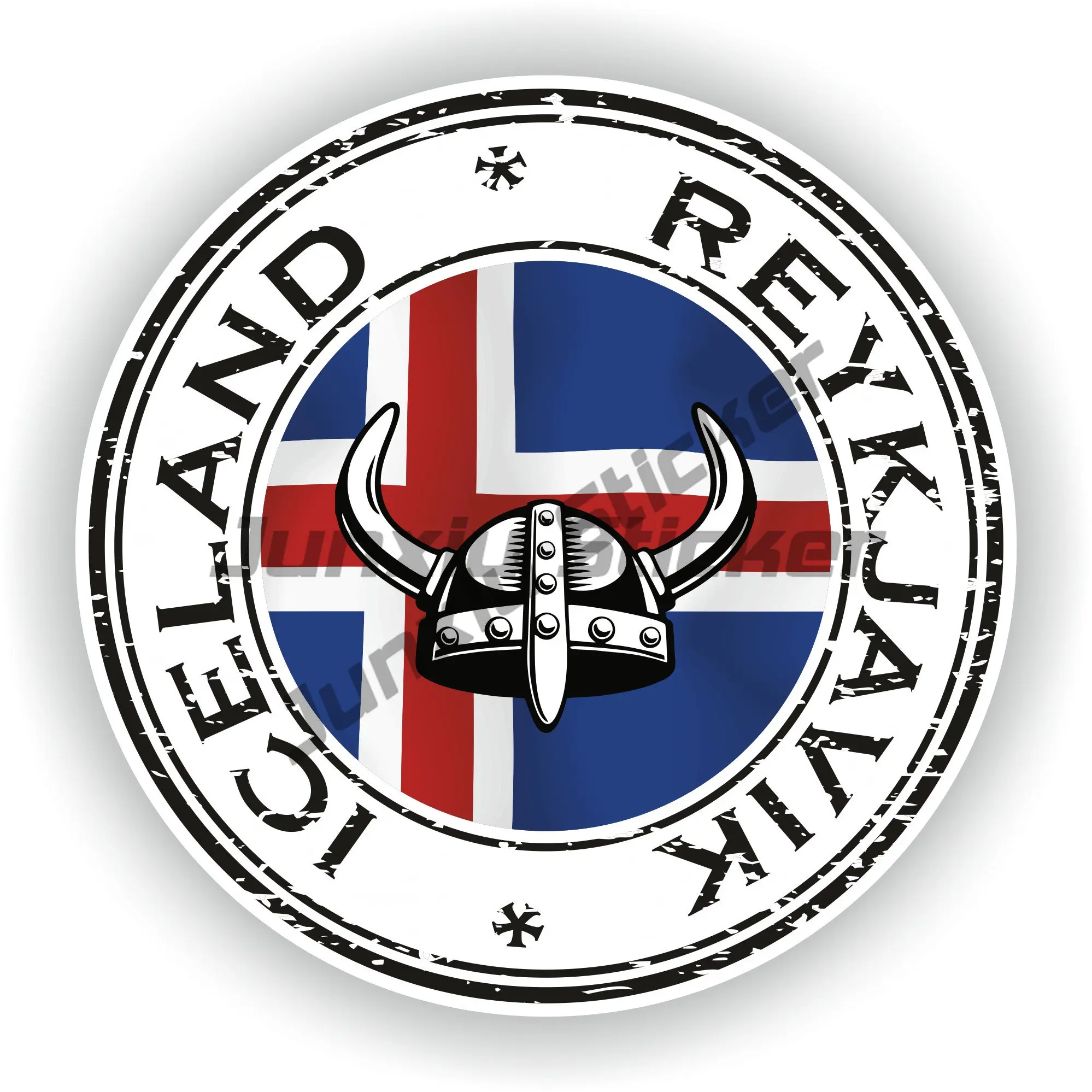 

Keflavik Kopavogur Reykjavik Iceland Viking Helmet Round Seal Flag Sticker for Bumper Bodywork Windshield Decoration Exterior