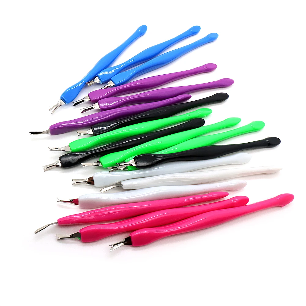

20PCS Cuticle Remover Nails Cuticle Pusher Trimmer Remover Rubber Nail Cleaner Dead Skin Plastic Handle Metal Fork Nail Art Tool