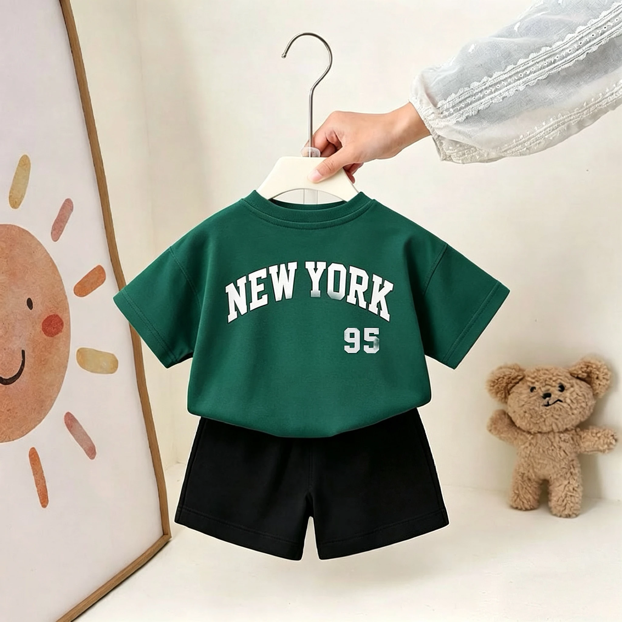 Boutique Kinderkleidung Set Sommer-Outfit Bedrucktes T-Shirt Shorts Lässiges Zweiteiler-Set Kinder-Kostüm Trainingsanzüge Mädchen Jungen Sets – Detail 7