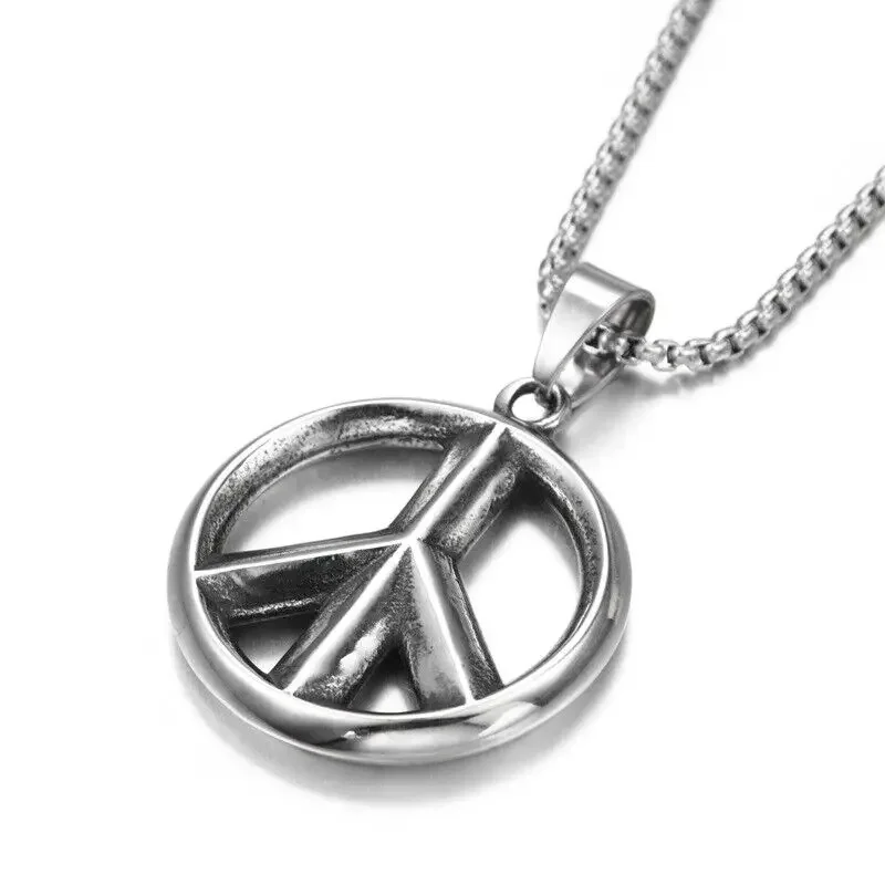 CHUANGCHENG Mens Peace Sign collana da uomo in acciaio inossidabile simbolo ciondolo catena di gioielli accessori catene