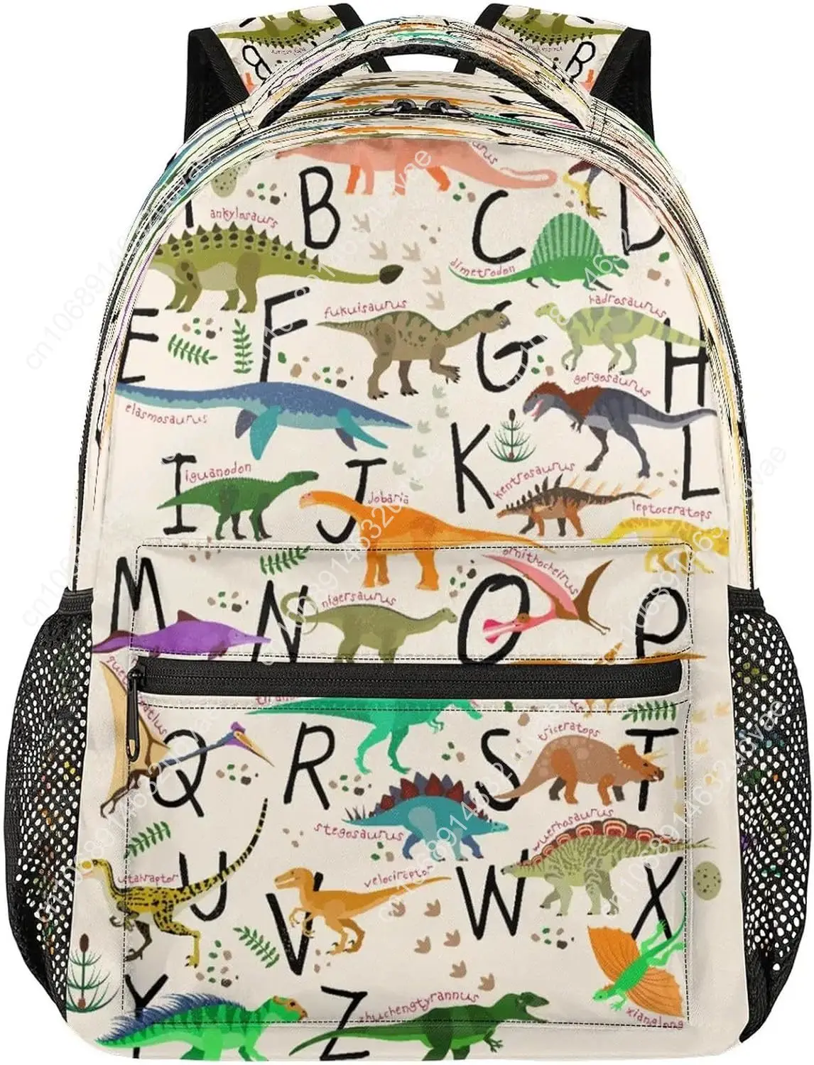 AUUXVA Alphabet Dinosaur Backpack for School Kids Girls Boys Education Letter Bookbag Laptop Backpack 14 Inch Travel Daypack Stu