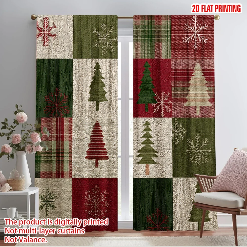 2pcs,2D plane printing Contemporary Curtains Christmas trees and snowflakes Polyester (without rod) Festive Use for Kitchen