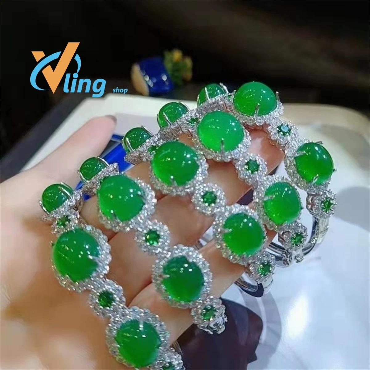 Emperor Green High Ice Chalcedony Bracelet 925 Silver Inlaid  WholesalJade Full Green  Color Mother Bracelet Chalcedony Bracelet