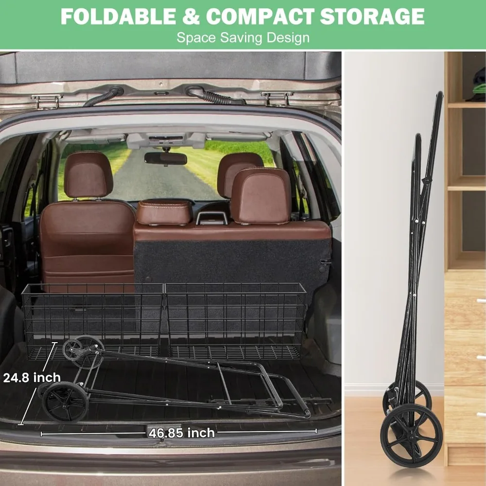عربة بقالة كبيرة جدًا قابلة للطي بطبقتين بسعة 400 رطل وسلال قابلة للإزالة للتسوق وزجاجات المياه