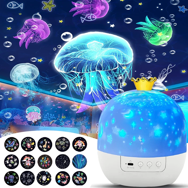 Proyector estrellado del océano, luz nocturna pequeña, lámpara de proyección de nebulosa galáctica de constelación, rotación de 360 grados, regalo para niños