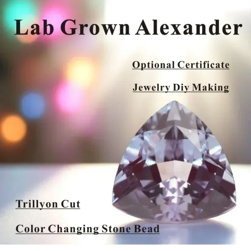 

Выращенная в лаборатории камень Александр, триллионная огранка, меняющая цвет, каменная бусина для изготовления ювелирных изделий своими руками, материал на выбор, сертификат AGL