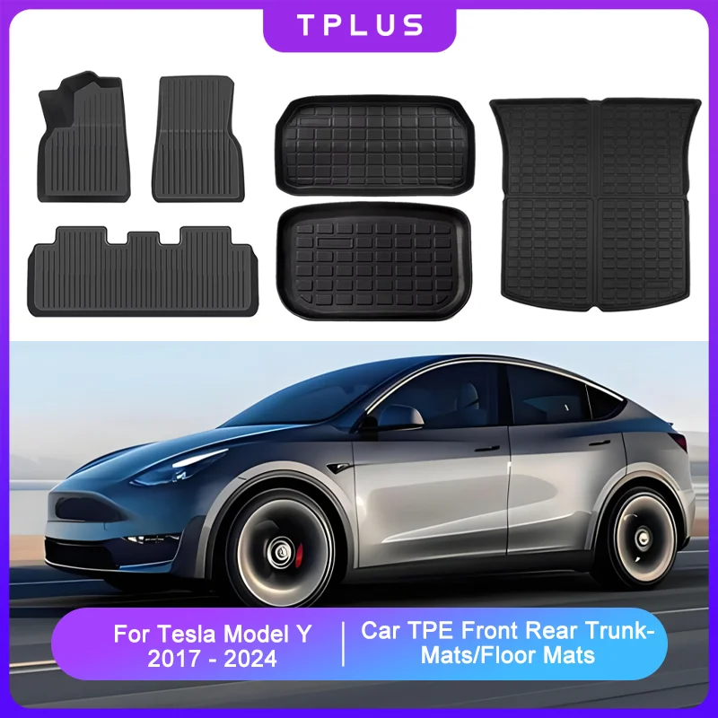 For Tesla Model Y 2024 Floor Mats Front Rear Trunk Mat TPE All-weather Waterproof Anti-Slip Cargo Liner Pad LDH RDH Car Accessor