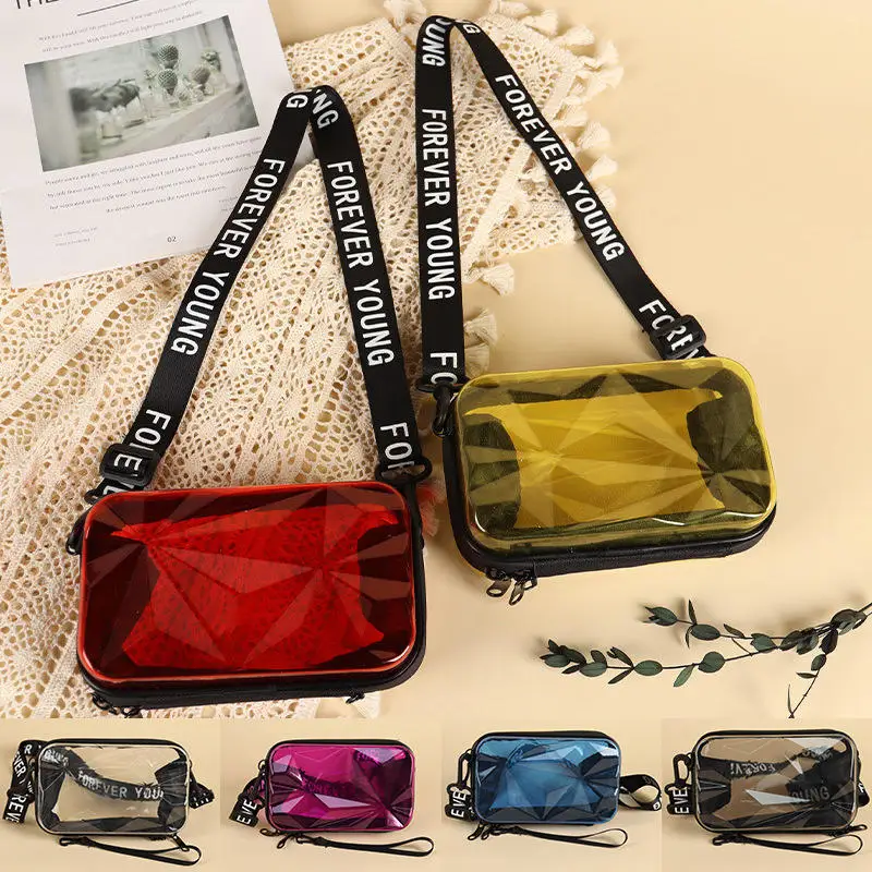 

Transparent Crossbody Bag For Women Suitcase Shape Totes Mini Shoulder Messenger Bags PVC Jelly Small Tote Clutch Box Bag